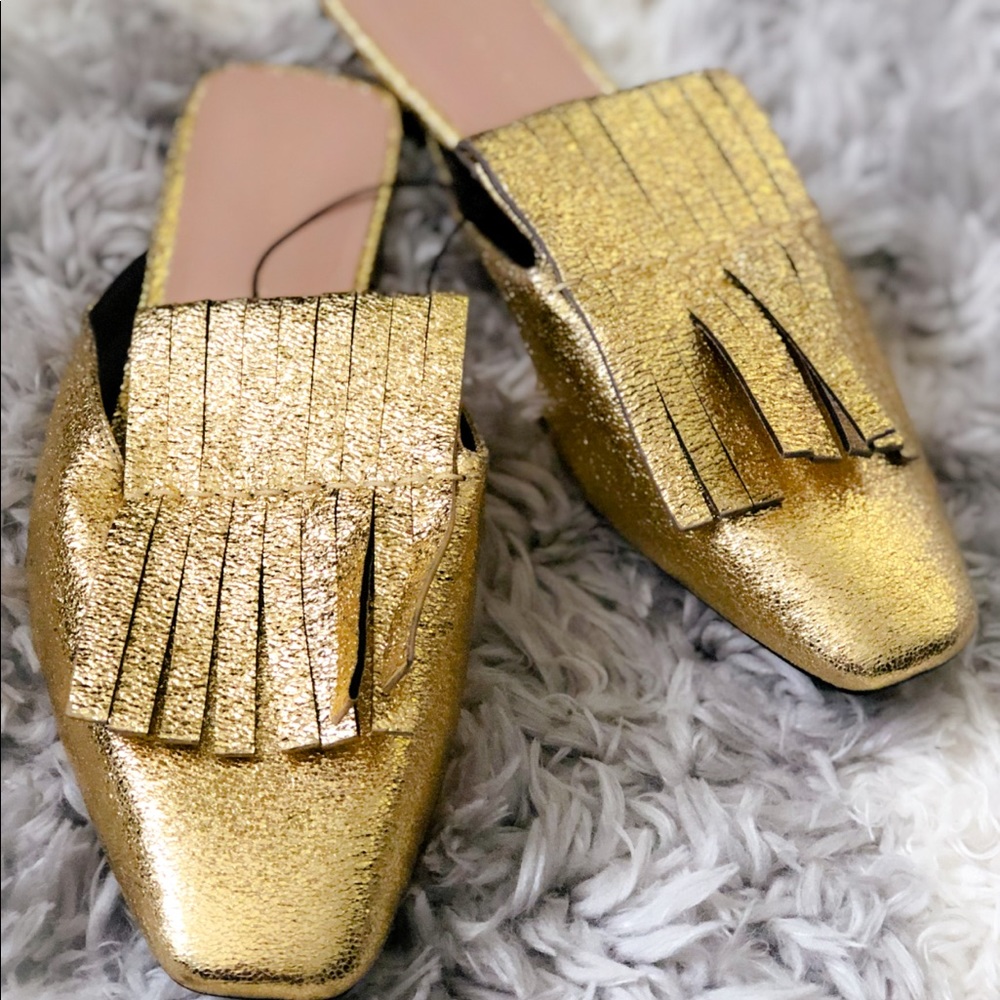 Zara  Gold Slides w/ Fringe
